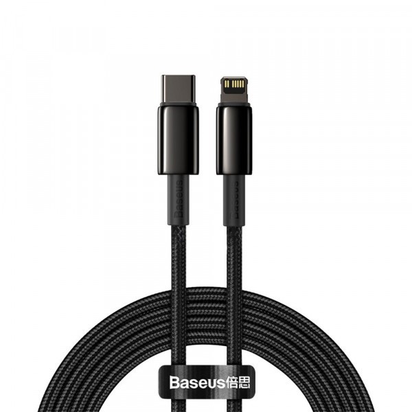 Cablu Date si Incarcare USB-C - Lightning Baseus Tungsten Gold, 20W, 2m, Negru CATLWJ-A01
