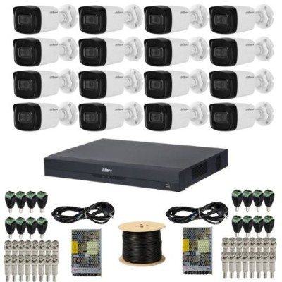 Sistem supraveghere Dahua 16 camere 4K 8MP Lentila 3.6mm IR 80m Microfon, DVR 16 canale 4K 8MP Audio WizSense, accesorii + Autocolant Rovision SafetyG foto
