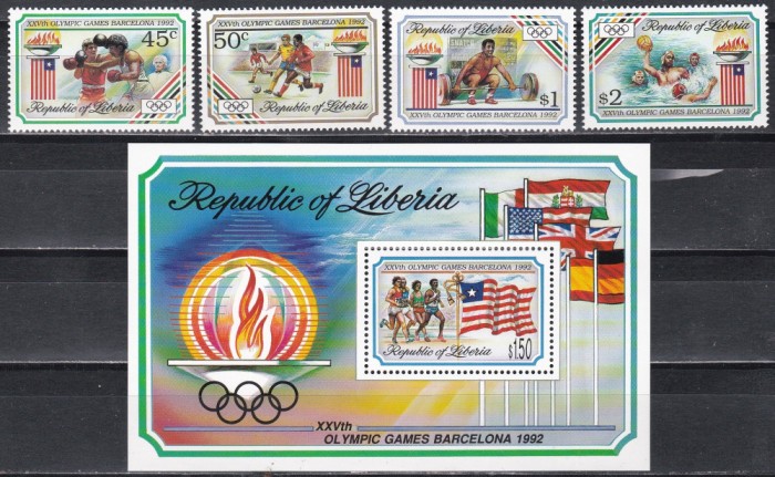 Liberia 1992 - Jocurile Olimpice - Barcelona, Serie + Colita, MNH