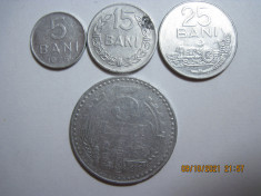 Romania (e123) - 5, 15 Bani 1975, 25 Bani 1982, 5 Lei 1978 - lot din aluminiu foto