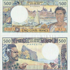 1977, 500 francs (P-25b.1) - Tahiti - stare XF+!