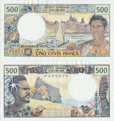 1977, 500 francs (P-25b.1) - Tahiti - stare XF+! foto