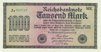 Bancnota Germania 1.000 Marci 1922 - P76h aUNC foto