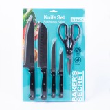 Set cutite bucatarie Baker Secret 5 piese, cutite inox cu foarfeca bucatarie si maner ergonomic