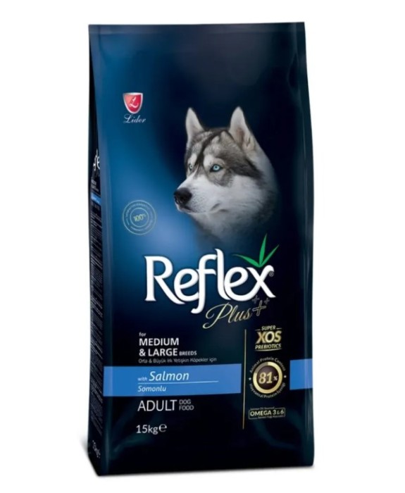REFLEX Plus Medium Large, M-L, Somon, hrana uscata caini, 15kg