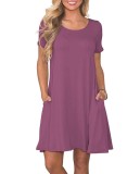 Rochie-Bluză cu M&acirc;necă Scurtă pentru Femei, Ușoară, cu Buzunare &ndash; Mauve L