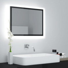 Oglindă de baie cu LED, negru extralucios, 60x8,5x37 cm, acril