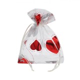 Săculeț Ambalare Organza, Model Inimi, Alb, 13x10cm, Oem