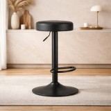 Scaun de bucatarie/bar, Artool, Rojst, rotativ, piele ecologica neagra, picior metal negru, 38x38x62-83 cm