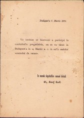 HST 386S Invitație ședința &icirc;nființare Partidul Moderat Rom&acirc;n 1884 Iosif Gall