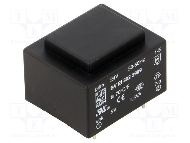 Transformator &icirc;ncapsulat HAHN 1,5VA 24VAC la 9V PCB