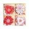 Set 12 decoratiuni de craciun din lemn, flippy, cu snur pentru agatare in brad, model brazi si fulgi de nea, alb-rosu