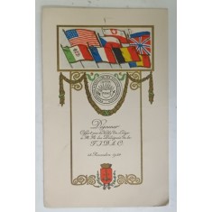 MENIUL DEJUNULUI OFERIT DE ORASUL LIEGE DELEGATILOR FEDERATIEI INTERALIATE A FOSTILOR COMBATANTI , 1928