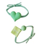 Set 2 elastice de par in forma de inima, 8 cm, Verde, 27BJ