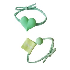 Set 2 elastice de par in forma de inima, 8 cm, Verde, 27BJ