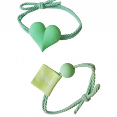 Set 2 elastice de par in forma de inima, 8 cm, Verde, 27BJ