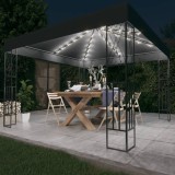 vidaXL Pavilion cu șir de lumini LED, antracit, 3x3 m, țesătură 3070327