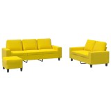Cumpara ieftin Set de canapele, 3 piese, galben deschis, textil