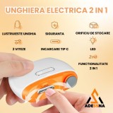 Unghiera electrica 2-in-1 ADESSNA,LED si Compartiment Resturi, Pentru Taiere/Lustruire, Incarcare USB,2 Viteze, Perfecta pentru Copii/Adulti/Varstnici