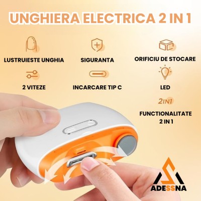 Unghiera electrica 2-in-1 ADESSNA,LED si Compartiment Resturi, Pentru Taiere/Lustruire, Incarcare USB,2 Viteze, Perfecta pentru Copii/Adulti/Varstnici foto