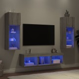vidaXL Unități de perete TV cu LED-uri, 5 piese, gri sonoma, lemn