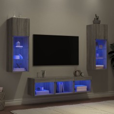 vidaXL Unități de perete TV cu LED-uri, 5 piese, gri sonoma, lemn 3216602