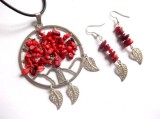 set colier si cercei arborele vietii cu coral 38987