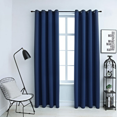 vidaXL Draperii opace cu inele metalice, 2 buc, albastru, 140 x 225 cm foto