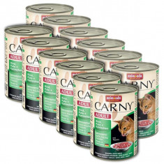 Hrană CARNY ADULT cu carne de vită, curcan şi carne de iepure - 12 x 400g