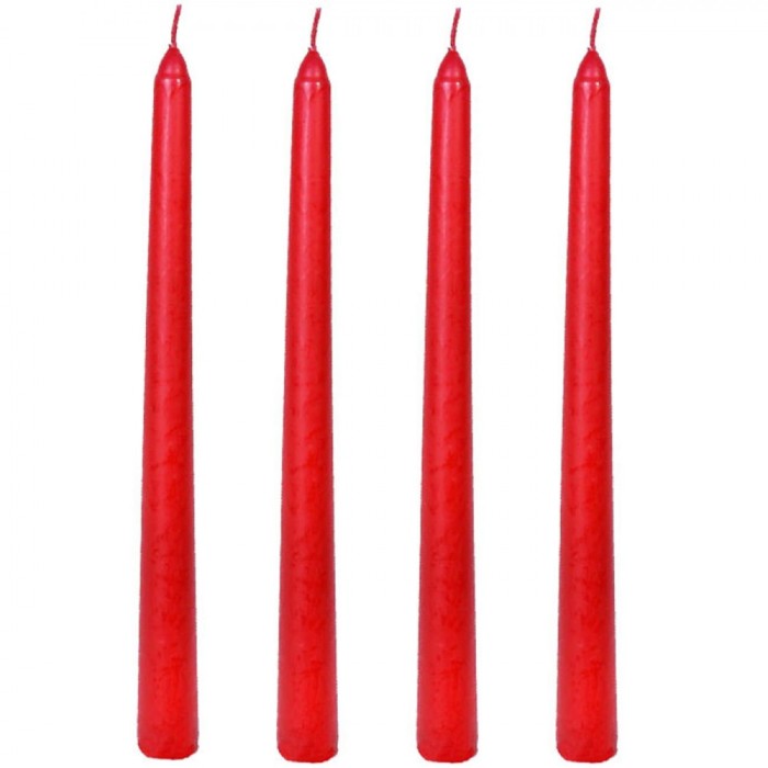 Set Lum&acirc;nări Decorative, Monocolore, șlefuite, Roșu, 4 Bucăți, 2.5x25 cm, Parafină