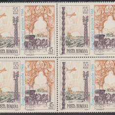 ROMANIA 1966 LP 640 ZIUA MARCII POSTALE ROMANESTI BLOC DE 4 TIMBRE MNH