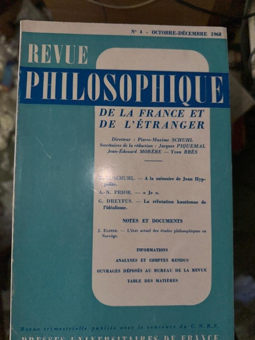 Revue philosophique de la France et de l etranger vol. 4 oct-dec 1968 Pierre-Maxime Schuhl