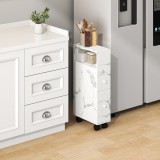 Dulap &icirc;ngust cu roti pentru nise Broreynna 66x15x33 cm, alb marmorat