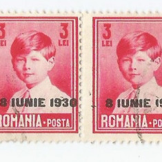 Romania, LP 83m/1930, Mihai I, supratipar "8 IUNIE 1930", pereche, eroare, obl.