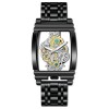 Ceas barbatesc luxury MBrands quartz, bratara inox, spate transparent, secundar forma rotita, dreptunchi Negru