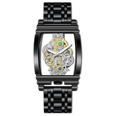 Ceas barbatesc luxury MBrands quartz, bratara inox, spate transparent, secundar forma rotita, dreptunchi Negru