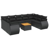 Cumpara ieftin Set canapele de gradina cu perne, 10 piese, negru, poliratan