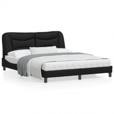 vidaXL Cadru de pat cu lumini LED, negru, 160x200 cm, piele ecologică