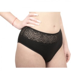 Chilot Clasic &Icirc;nalt Combinatie de Bumbac Elastic și Dantelă C1515 - S - Negru