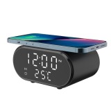 Ceas de masa, cu suprafata de incarcare a dispozitivelor WI-FI, monitorizare temperaturii, afisare a timpului, alarma, din PVC, negru