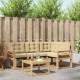 vidaXL Set Canapele Exterior Lemn Acacia Textilene Alb Bej 5 Piese Canapea Coltar Masa Canapea Mijloc Masa Pernă