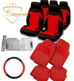 Summer Box ROSU: Huse Scaune Auto Universale+Covorase+Husa Volan+Suport Telefon+Parasolar - Set Complet Accesorii Auto