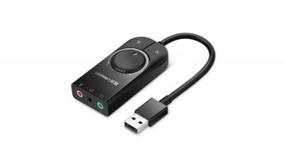 Ugreen Placă de sunet externă USB cu mini-jack de 3,5 mm, control al volumului 2 porturi 15cm - negru (40964) foto