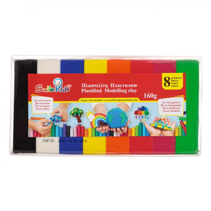 Plastilină Multicolor, SmileKids, Set 8 Bucăți, Capacitate 160g