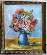 Tablou &ndash; Cană cu flori &ndash; pictură &icirc;n ulei