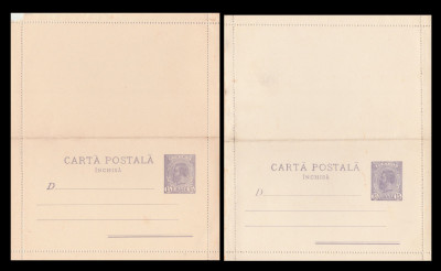 1901 Romania - 2 x CP inchisa marca fixa Spic de grau 15b lila, varietati foto