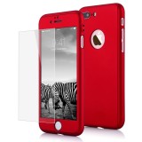 Husa iPhone 5/5S Full Cover 360, Rosu + Folie Sticla Securizata, Protectie Socuri si Zgarieturi