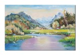 Cumpara ieftin Tablou pictat manual, Peisaj de la munte, 60x40cm ulei pe panza, Romeo Coroi