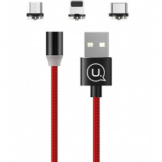 Cablu Incarcare USB - Lightning / USB Type-C / MicroUSB Usams Magnetic U-Sure US-SJ438, 1 m, Rosu