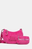 Juicy Couture geantă de m&acirc;nă din catifea BLOSSOM RHINESTONE CHAIN culoarea roz, BEJL58834WCO